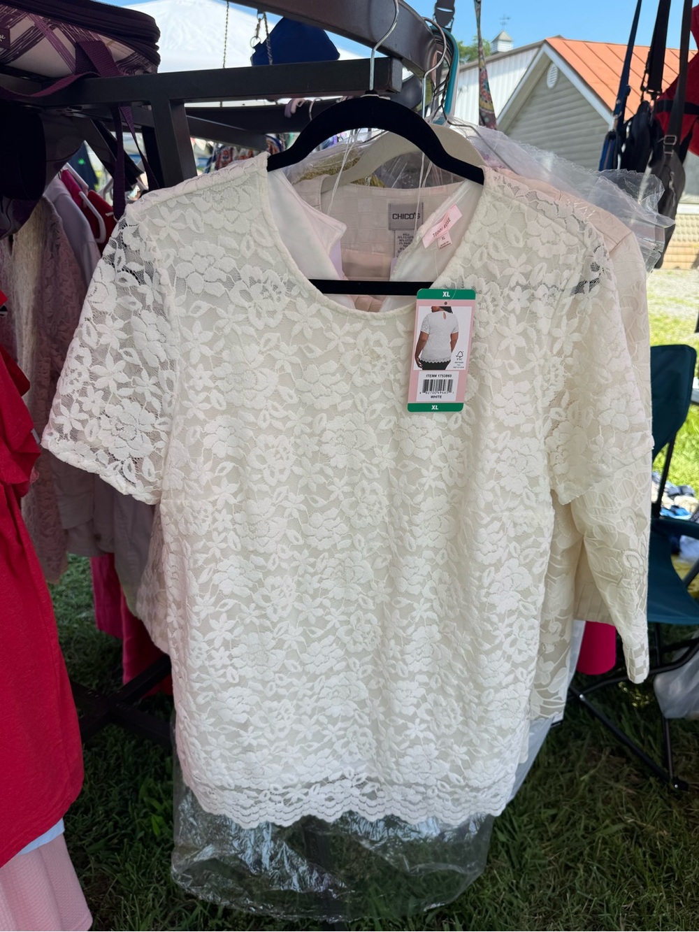 Chico's Cream Floral Lace Short-Sleeve Top